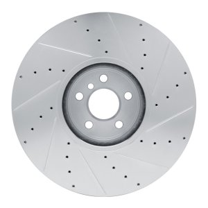 BMW M240i xDrive Brake Rotor (1) - Left Front - R1 Concepts - Drilled & Slotted - Silver - `16-`25